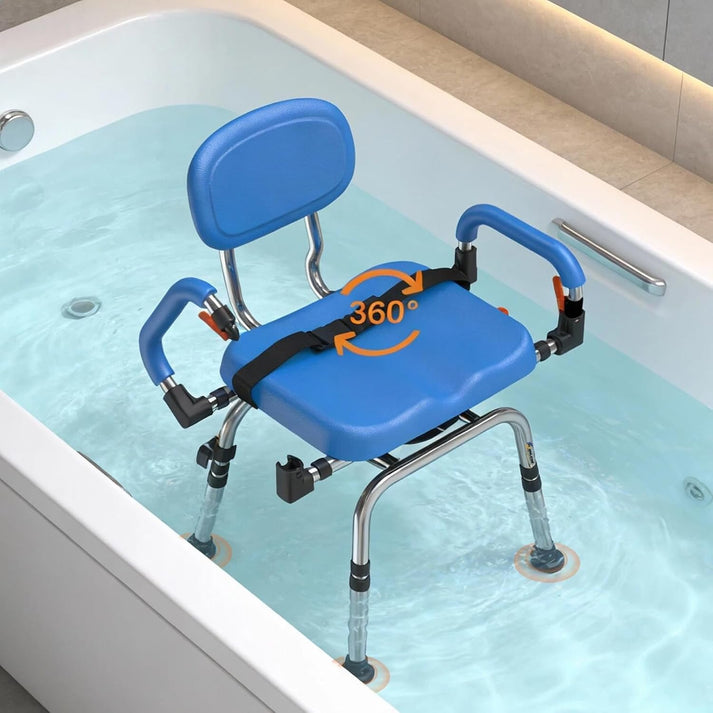 Sliding Shower Chair with 360° Swivel Seat, 450 LB Heavy-Duty Tub Tran ...